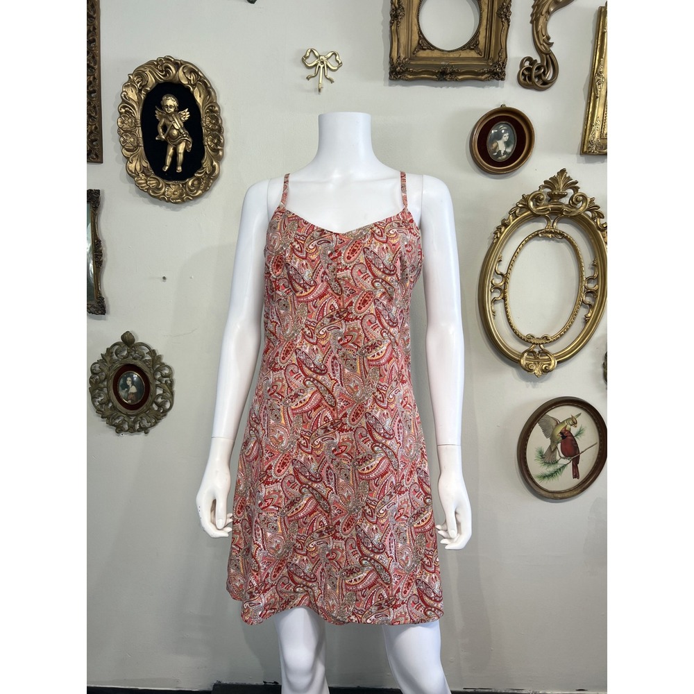 Vintage A. Byer California Pink Paisley Print Spaghetti Strap Slip Dress Size 13